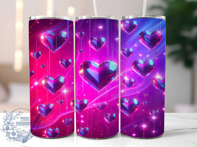 Pink Holographic Valentine Heart Tumbler, Pink Iridescent Pattern, Glossy Valentine Hearts Design, 20Oz Sublimation Wrap, Shiny Heart Art, Sparkling Iridescent Texture, Tumbler Sublimation Sublimation ToriDesigns 
