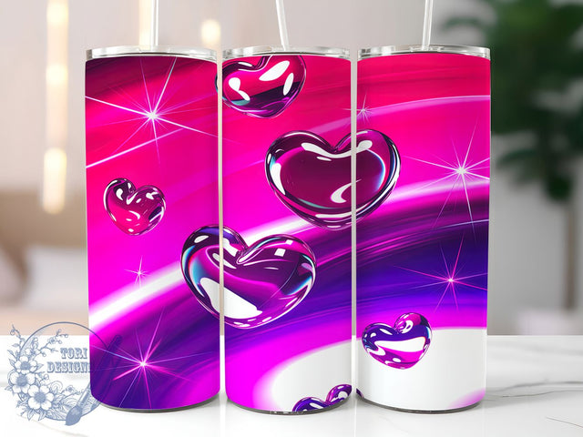 Pink Holographic Valentine Heart Tumbler, Pink Iridescent Pattern, Glossy Valentine Hearts Design, 20Oz Sublimation Wrap, Shiny Heart Art, Sparkling Iridescent Texture, Tumbler Sublimation Sublimation ToriDesigns 