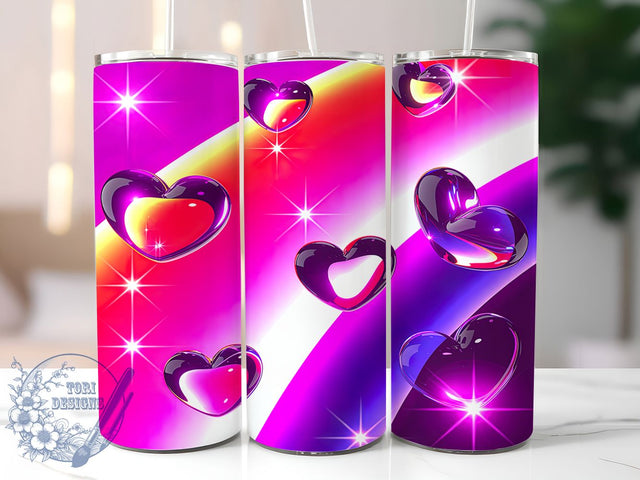 Pink Holographic Valentine Heart Tumbler, Pink Iridescent Pattern, Glossy Valentine Hearts Design, 20Oz Sublimation Wrap, Shiny Heart Art, Sparkling Iridescent Texture, Tumbler Sublimation Sublimation ToriDesigns 