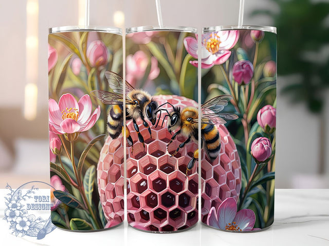 Pink Honeybee Honeycomb 20oz Tumbler, Honeybee Tumbler Wrap, Honeycomb Tumbler Design, 20oz Tumbler Wrap, Sublimation Tumbler Design, Cute Bee Aesthetic, Digital Download Sublimation ToriDesigns 
