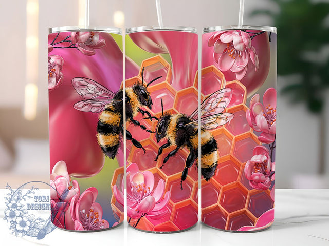 Pink Honeybee Honeycomb 20oz Tumbler, Honeybee Tumbler Wrap, Honeycomb Tumbler Design, 20oz Tumbler Wrap, Sublimation Tumbler Design, Cute Bee Aesthetic, Digital Download Sublimation ToriDesigns 