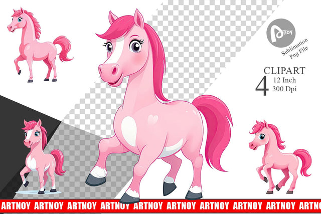 Pink Horse Valentine Clipart Sublimation artnoy 