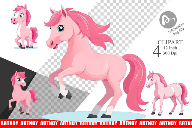Pink Horse Valentine Clipart Sublimation artnoy 