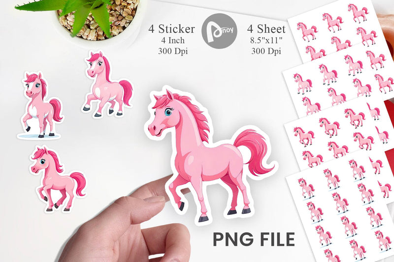 Pink Horse Valentine Sticker Sublimation artnoy 