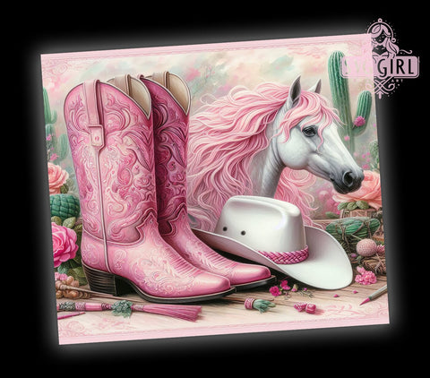 Pink Horse Western Boots 20oz Tumbler Wrap, Pink Horse Tumbler, Western Boots Design, Country Drinkware, 20oz Sublimation, Cowgirl Decor, Rustic Style, Gift for Horse Lover Sublimation SvggirlplusArt 