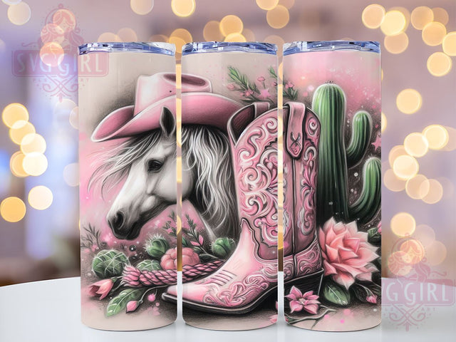 Pink Horse Western Boots 20oz Tumbler Wrap, Pink Horse Tumbler, Western Boots Design, Country Drinkware, 20oz Sublimation, Cowgirl Decor, Rustic Style, Gift for Horse Lover Sublimation SvggirlplusArt 