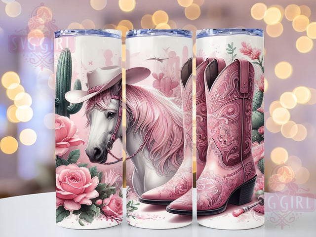 Pink Horse Western Boots 20oz Tumbler Wrap, Pink Horse Tumbler, Western Boots Design, Country Drinkware, 20oz Sublimation, Cowgirl Decor, Rustic Style, Gift for Horse Lover Sublimation SvggirlplusArt 