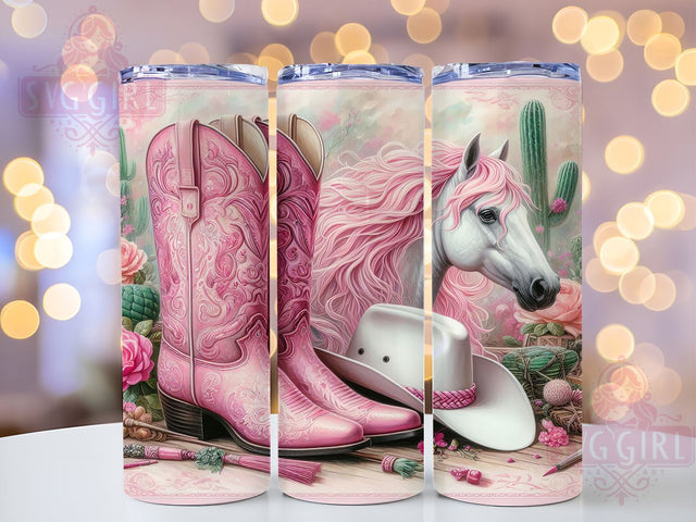 Pink Horse Western Boots 20oz Tumbler Wrap, Pink Horse Tumbler, Western Boots Design, Country Drinkware, 20oz Sublimation, Cowgirl Decor, Rustic Style, Gift for Horse Lover Sublimation SvggirlplusArt 