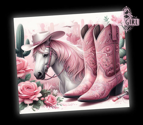 Pink Horse Western Boots 20oz Tumbler Wrap, Pink Horse Tumbler, Western Boots Design, Country Drinkware, 20oz Sublimation, Cowgirl Decor, Rustic Style, Gift for Horse Lover Sublimation SvggirlplusArt 