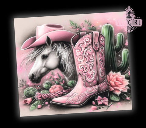 Pink Horse Western Boots 20oz Tumbler Wrap, Pink Horse Tumbler, Western Boots Design, Country Drinkware, 20oz Sublimation, Cowgirl Decor, Rustic Style, Gift for Horse Lover Sublimation SvggirlplusArt 