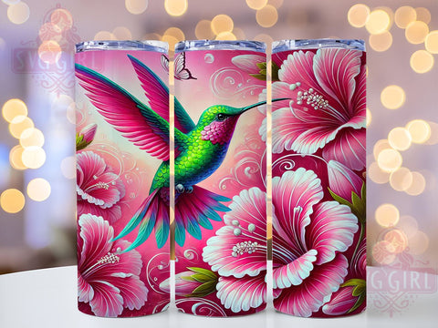 Pink Hummingbird Floral 20oz Tumbler Wrap, Pink Hummingbird, Floral Tumbler, 20oz Tumbler, Sublimation Wrap, Custom Tumbler, Bird Design, Nature Gift Sublimation SvggirlplusArt 