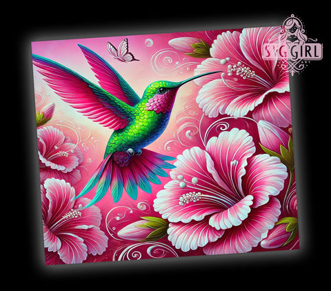 Pink Hummingbird Floral 20oz Tumbler Wrap, Pink Hummingbird, Floral Tumbler, 20oz Tumbler, Sublimation Wrap, Custom Tumbler, Bird Design, Nature Gift Sublimation SvggirlplusArt 