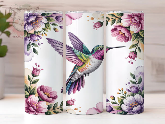 Pink Hummingbird Floral Tumbler, Floral Bird Tumbler, 20Oz Sublimation, Pink Flower Printable, Hummingbird Art Design, Soft Floral Wrap, Botanical Bird Tumbler Sublimation Lara' s Designs 