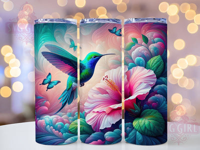Pink Hummingbird Floral Tumbler, Floral Pattern, Nature Theme, Elegant Design, Garden Beauty, 20Oz Tumbler, Sublimation Wrap Sublimation SvggirlplusArt 