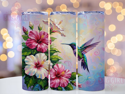 Pink Hummingbird Floral Tumbler, Floral Pattern, Nature Theme, Elegant Design, Garden Beauty, 20Oz Tumbler, Sublimation Wrap Sublimation SvggirlplusArt 