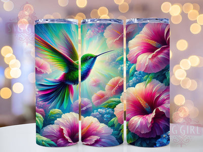 Pink Hummingbird Floral Tumbler, Floral Pattern, Nature Theme, Elegant Design, Garden Beauty, 20Oz Tumbler, Sublimation Wrap Sublimation SvggirlplusArt 