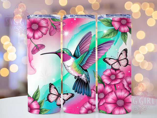 Pink Hummingbird Nature Tumbler, Hummingbird Tumbler Art, Floral Bird Design, 20Oz Sublimation Wrap, Pink Bird Print, Nature Theme Design, Tumbler Sublimation Sublimation SvggirlplusArt 