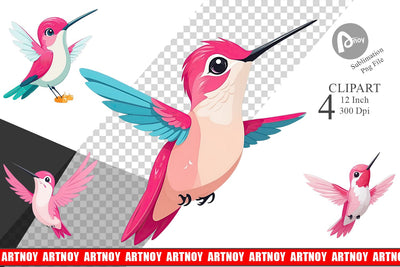 Pink Hummingbird Valentine Clipart Sublimation artnoy 