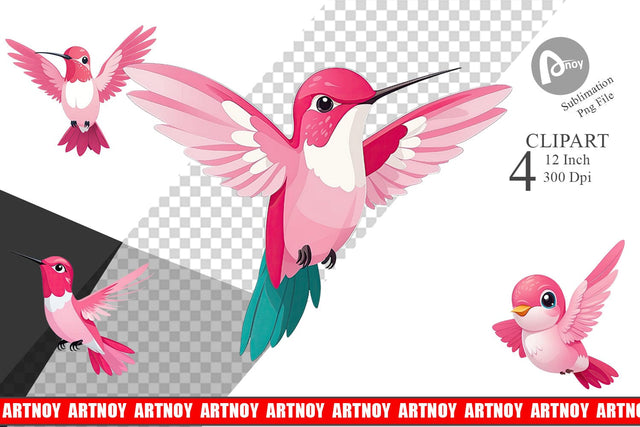 Pink Hummingbird Valentine Clipart Sublimation artnoy 