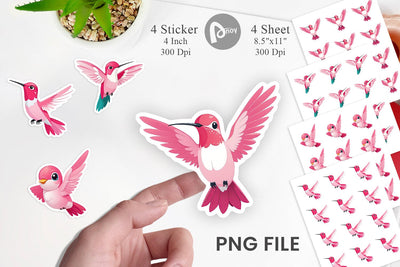 Pink Hummingbird Valentine Sticker Sublimation artnoy 