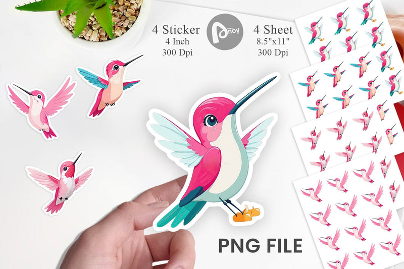 Pink Hummingbird Valentine Sticker Sublimation artnoy 