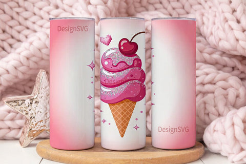 Pink Ice Cream Cone 20oz Tumbler Wrap Sublimation DesignSVG 
