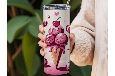 Pink Ice Cream Cone 20oz Tumbler Wrap Sublimation DesignSVG 