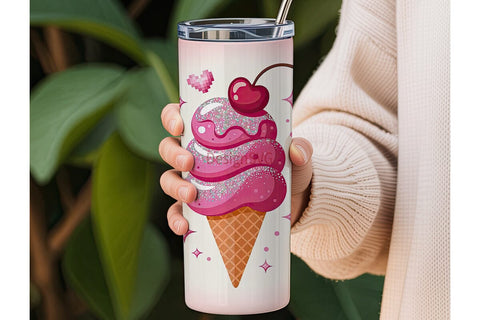 Pink Ice Cream Cone 20oz Tumbler Wrap Sublimation DesignSVG 