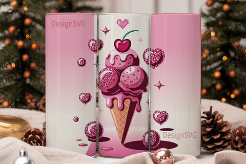 Pink Ice Cream Cone 20oz Tumbler Wrap Sublimation DesignSVG 
