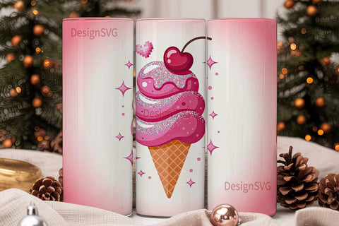 Pink Ice Cream Cone 20oz Tumbler Wrap Sublimation DesignSVG 