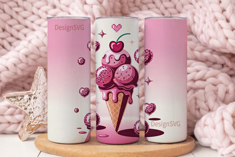 Pink Ice Cream Cone 20oz Tumbler Wrap Sublimation DesignSVG 