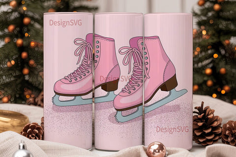 Pink Ice Skates 20oz Tumbler Wrap Sublimation DesignSVG 