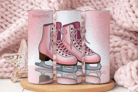 Pink Ice Skates 20oz Tumbler Wrap Sublimation DesignSVG 