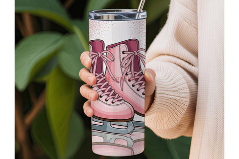 Pink Ice Skates 20oz Tumbler Wrap Sublimation DesignSVG 