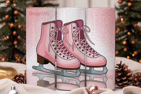 Pink Ice Skates 20oz Tumbler Wrap Sublimation DesignSVG 