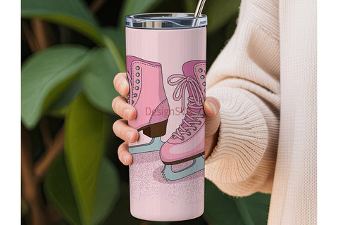 Pink Ice Skates 20oz Tumbler Wrap Sublimation DesignSVG 
