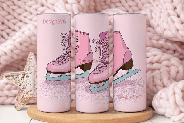 Pink Ice Skates 20oz Tumbler Wrap Sublimation DesignSVG 