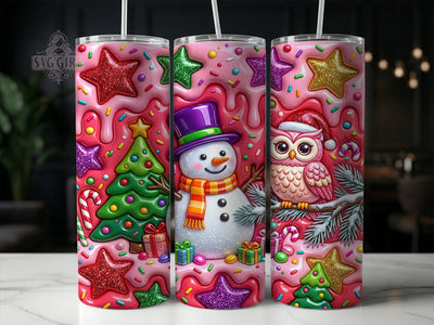 Pink Icing Snowman Owl 20oz Tumbler, Pink Snowman Tumbler, Snowman Owl Wrap, Pink Christmas Owl, Icing Snowman PNG, Owl Tumbler Wrap, 20oz Tumbler Sublimation, Cute Winter Owl Sublimation SvggirlplusArt 