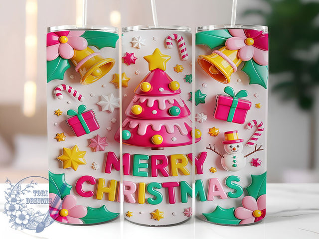 Pink Inflated Christmas Tree Tumbler, Inflated Holiday Wrap, Merry Christmas Sublimation Design, Cute Pink Tree Cup, 20Oz Skinny Tumbler Wrap, Festive Inflated Mug, Whimsical Holiday Design Sublimation ToriDesigns 