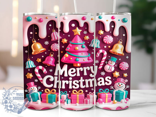 Pink Inflated Christmas Tree Tumbler, Inflated Holiday Wrap, Merry Christmas Sublimation Design, Cute Pink Tree Cup, 20Oz Skinny Tumbler Wrap, Festive Inflated Mug, Whimsical Holiday Design Sublimation ToriDesigns 