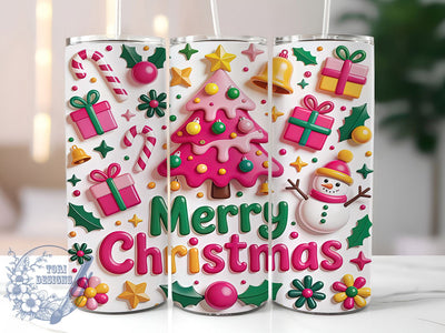 Pink Inflated Christmas Tree Tumbler, Inflated Holiday Wrap, Merry Christmas Sublimation Design, Cute Pink Tree Cup, 20Oz Skinny Tumbler Wrap, Festive Inflated Mug, Whimsical Holiday Design Sublimation ToriDesigns 