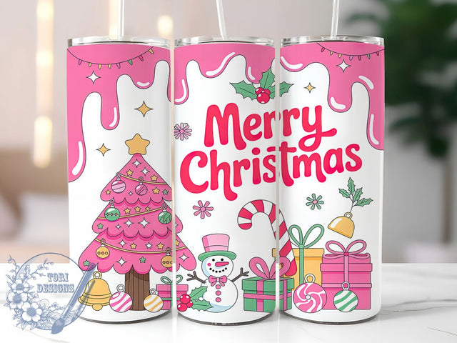 Pink Inflated Merry Christmas Tumbler, Inflated Christmas Wrap, 20oz Tumbler Sublimation, Cute Pink Holiday Design, Festive Inflated Lettering Sublimation, Cozy Winter Tumbler, Seasonal Christmas Wrap Sublimation ToriDesigns 