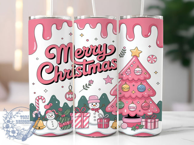 Pink Inflated Merry Christmas Tumbler, Inflated Christmas Wrap, 20oz Tumbler Sublimation, Cute Pink Holiday Design, Festive Inflated Lettering Sublimation, Cozy Winter Tumbler, Seasonal Christmas Wrap Sublimation ToriDesigns 