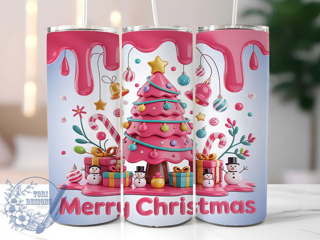 Pink Inflated Merry Christmas Tumbler, Inflated Christmas Wrap, 20oz Tumbler Sublimation, Cute Pink Holiday Design, Festive Inflated Lettering Sublimation, Cozy Winter Tumbler, Seasonal Christmas Wrap Sublimation ToriDesigns 
