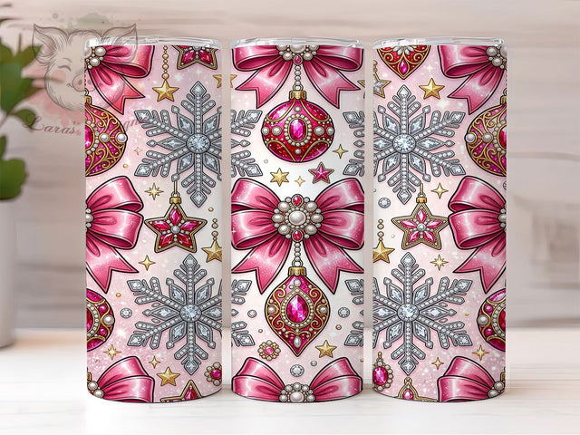 Pink Jeweled Christmas 20oz Tumbler, Pink Jeweled Xmas, Jeweled Christmas, Pink Jeweled PNG, Jeweled Xmas PNG, Pink Jeweled Tumbler, 20oz Tumbler Wrap, Christmas Tumbler Sublimation Lara' s Designs 