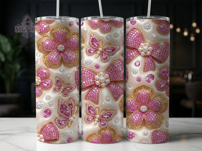 Pink Jeweled Floral 20oz Tumbler, Pink Jeweled Floral, Jeweled Floral PNG, Pink Floral Tumbler, Pink Jeweled PNG, Jeweled Tumbler PNG, Floral Tumbler PNG, 20oz Tumbler Wrap Sublimation SvggirlplusArt 