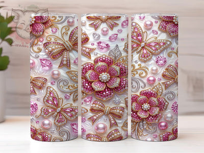 Pink Jeweled Floral 20oz Tumbler, Pink Jeweled Floral, Pink Floral Tumbler, Jeweled Floral PNG, Pink Jeweled PNG, Jeweled Tumbler PNG, Floral Tumbler PNG, 20oz Tumbler Wrap Sublimation Lara' s Designs 