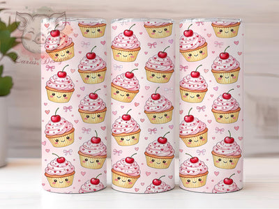 Pink Kawaii Cupcakes 20oz Tumbler, Pink Kawaii Cupcakes, 20oz Tumbler Wrap, Sublimation Design, Cute Cupcake PNG, Kawaii Tumbler Wrap, Dessert Tumbler Design, Digital Download Sublimation Lara' s Designs 