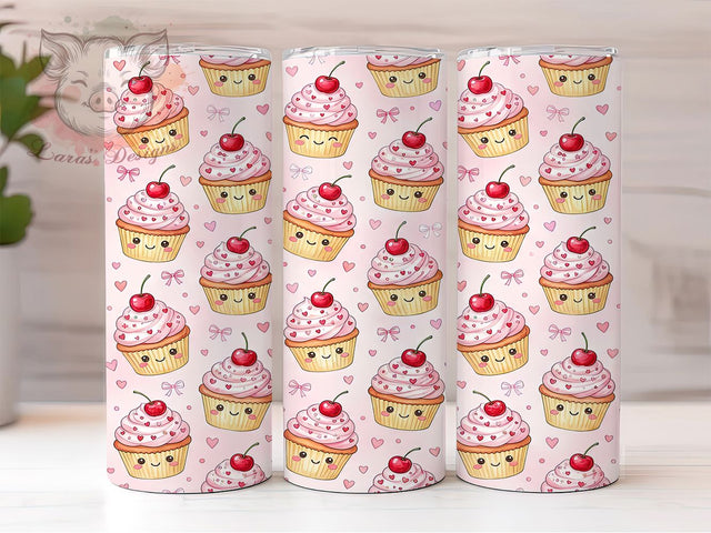 Pink Kawaii Cupcakes 20oz Tumbler, Pink Kawaii Cupcakes, 20oz Tumbler Wrap, Sublimation Design, Cute Cupcake PNG, Kawaii Tumbler Wrap, Dessert Tumbler Design, Digital Download Sublimation Lara' s Designs 