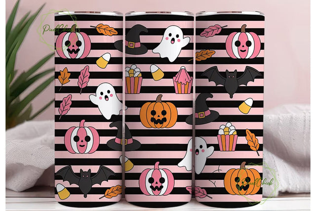 Pink Kawaii Halloween 20oz Tumbler Wrap Sublimation PixelChick 